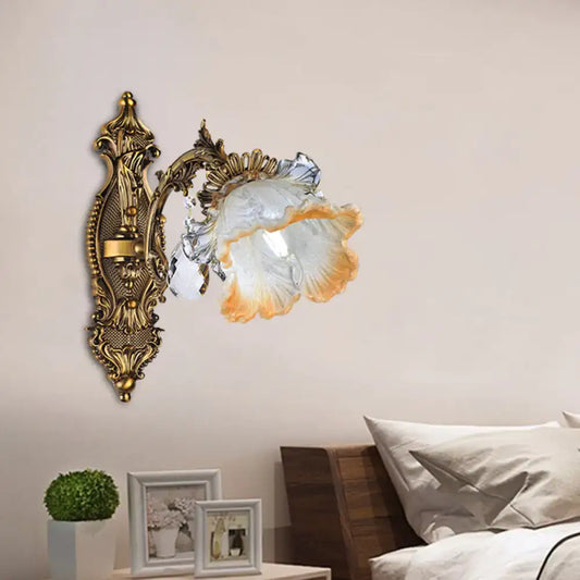 Vintage Gold Crystal Wall Sconce Light Fixture with Floral Design - 1 Bulb - Tampa Home & Garden Store
