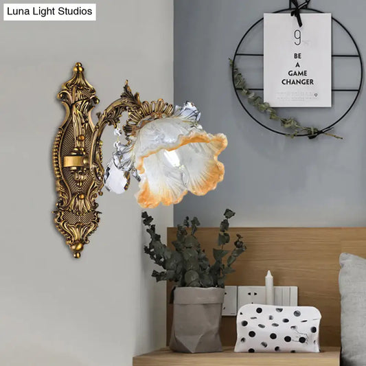 Vintage Gold Crystal Wall Sconce Light Fixture with Floral Design - 1 Bulb - Tampa Home & Garden Store