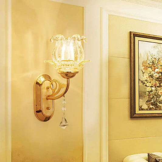 Vintage-Style Bedside Wall Sconce Lamp with Flower Amber Glass Shade and Pull Chain - Tampa Home & Garden Store
