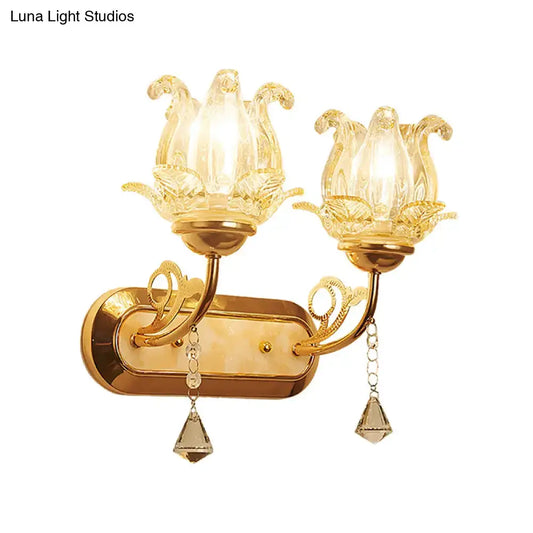 Vintage-Style Bedside Wall Sconce Lamp with Flower Amber Glass Shade and Pull Chain - Tampa Home & Garden Store