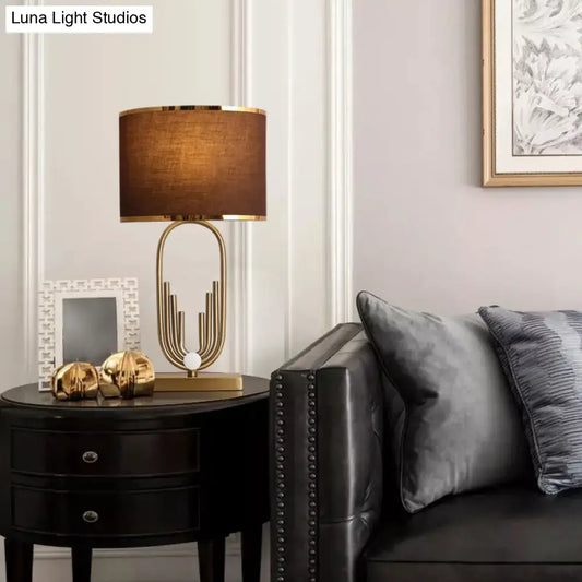 Vintage Fabric Nightstand Lamp: Round Shade, Single-Bulb Table Lighting for Study Room in Coffee - Tampa Home & Garden Store