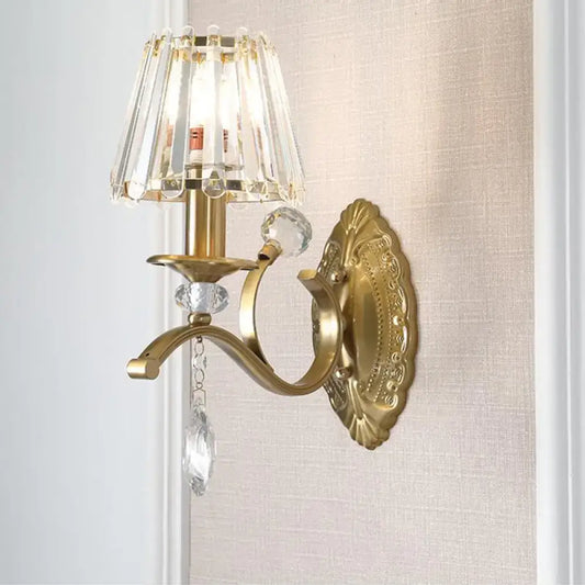 Vintage Style Gold Metallic Wall Lamp with Teardrop Crystal Decoration - Tampa Home & Garden Store