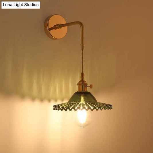 Vintage Single-Bulb Bedside Wall Mounted Lamp in Gold - Shaded Glass Wall Light Fixture - Tampa Home & Garden Store