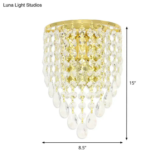 Vintage Metal Tapered Wall Mount Light Sconce with Clear Crystal Draping - 10"/15" W - 1 Bulb - Elegant Golden Finish - Tampa Home & Garden Store