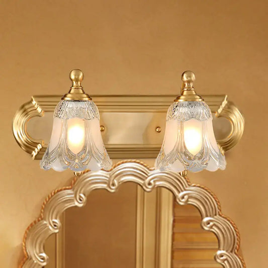 Vintage Style Vanity Sconce Light with Clear Glass Shade, Golden Wall Lighting for Bathroom - 2/3 Bulb Options - 18in/24in Width - Tampa Home & Garden Store