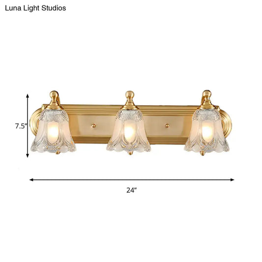 Vintage Style Vanity Sconce Light with Clear Glass Shade, Golden Wall Lighting for Bathroom - 2/3 Bulb Options - 18in/24in Width - Tampa Home & Garden Store
