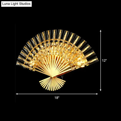 Vintage golden fan sconce lamp with crystal accents by Decorbites, 18in wide, 12in high wall light on Tampa Home & Garden Store