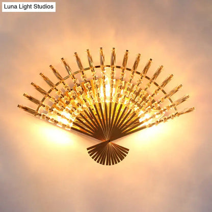 Vintage golden fan sconce lamp with crystal prisms, living room wall light on Tampa Home & Garden Store