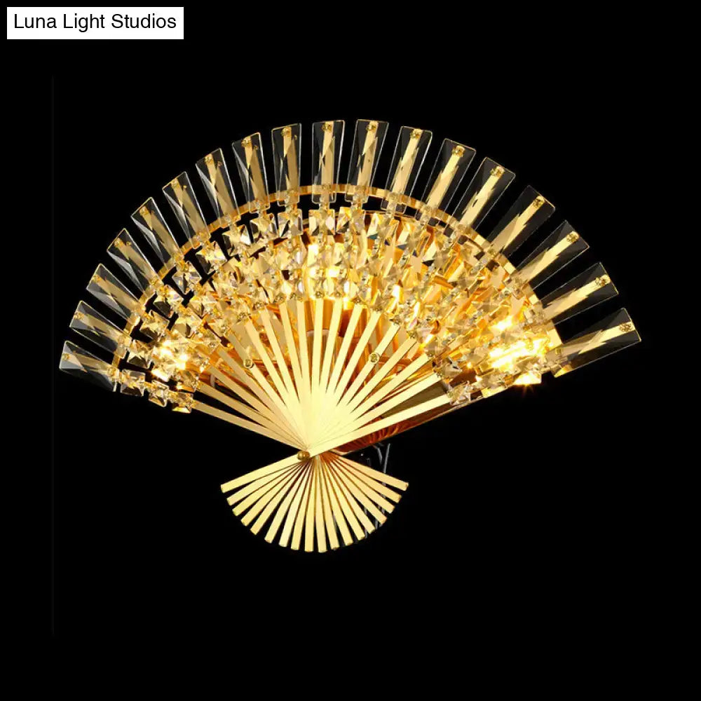 Vintage golden fan sconce lamp with crystal prisms and sunburst frame Decorbites wall light on Tampa Home & Garden Store