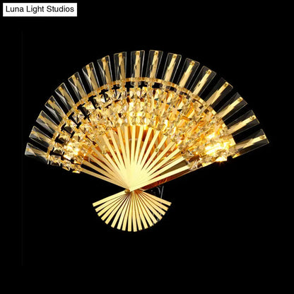Vintage golden fan sconce lamp with crystal prisms and sunburst frame Decorbites wall light on Tampa Home & Garden Store
