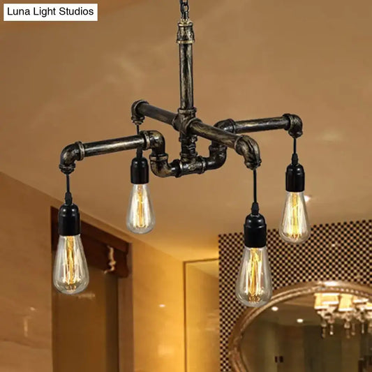 Vintage Industrial Metal and Glass 4/6 Light Living Room Hanging Light - Tampa Home & Garden Store