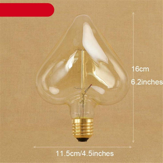 Stevvex vintage heart-shaped Edison bulb lamp, clear glass with gold base on Tampa Home & Garden Store