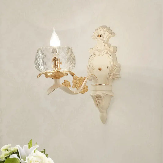 Vintage Carved Arm Wall Sconce with Clear Glass Lampshade - White - Tampa Home & Garden Store