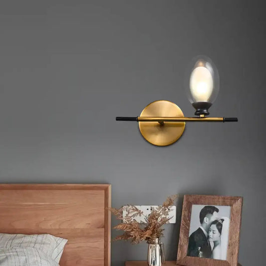 Vintage Oval Wall Sconce with 1 Clear Glass Light - Bedroom Wall Mounted Lamp featuring Brass Bar - Tampa Home & Garden Store