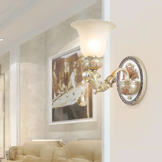 Vintage Petal Glass Wall Sconce with Ivory Carved Backplate for Living Room - Tampa Home & Garden Store