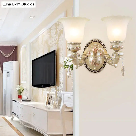 Vintage Petal Glass Wall Sconce with Ivory Carved Backplate for Living Room - Tampa Home & Garden Store