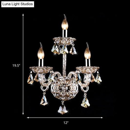 Vintage Style Amber Crystal Candle Wall Sconce with 3 Lights for Living Room - Tampa Home & Garden Store