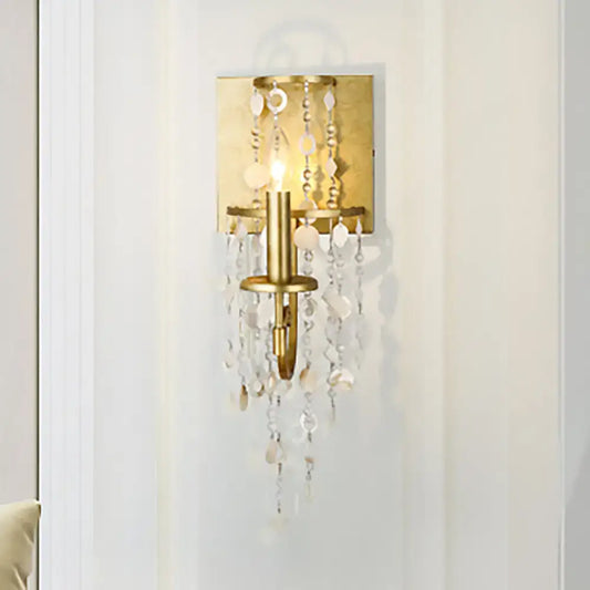 Vintage Style Brass Wall Sconce with Crystal Beaded Strand and Shell Deco - Exquisite Wall Lighting Fixture - Tampa Home & Garden Store