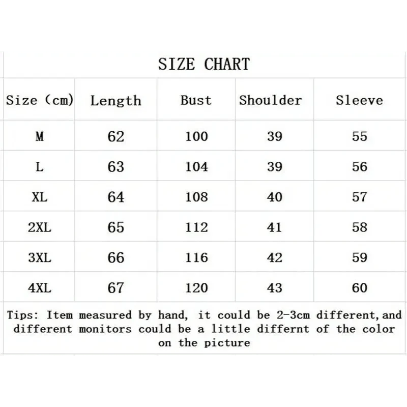 Stevvex windbreaker size chart with length, bust, shoulder, sleeve measurements on Tampa Home & Garden Store