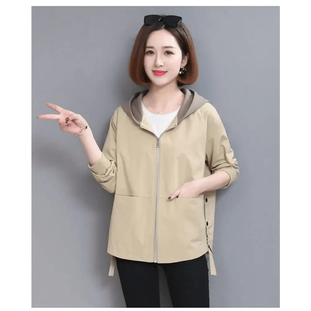 Beige hooded windbreaker jacket with front zipper and pockets by Stevvex plus size 4XL on Tampa Home & Garden Store