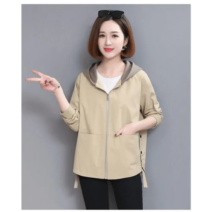 Beige hooded windbreaker jacket with front zipper and pockets by Stevvex plus size 4XL on Tampa Home & Garden Store