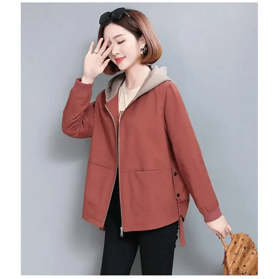 Vintage style women's hooded jacket rust with beige lining, zip pockets Stevvex windbreaker on Tampa Home & Garden Store