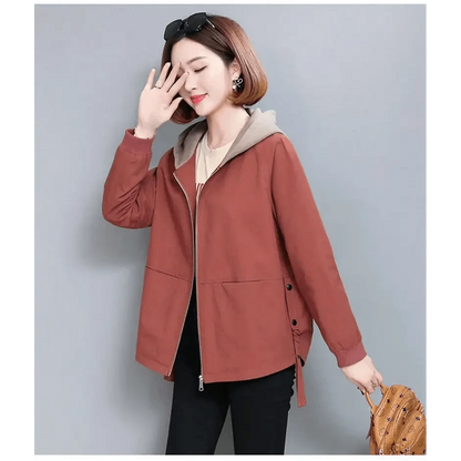 Vintage style women's hooded jacket rust with beige lining, zip pockets Stevvex windbreaker on Tampa Home & Garden Store