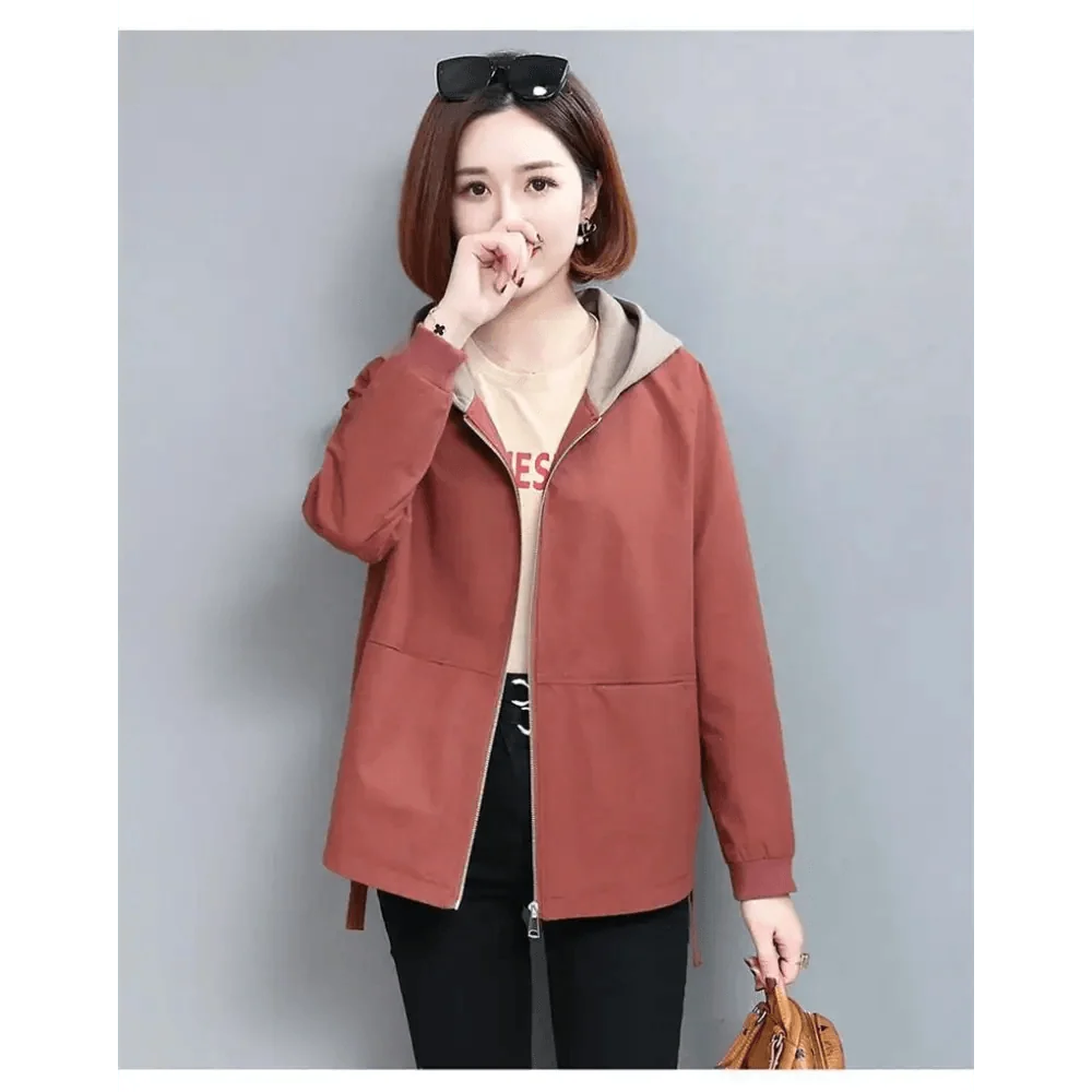 Stevvex rust hooded windbreaker with zipper pockets and long sleeves on Tampa Home & Garden Store