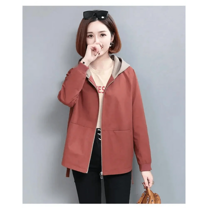 Stevvex rust hooded windbreaker with zipper pockets and long sleeves on Tampa Home & Garden Store