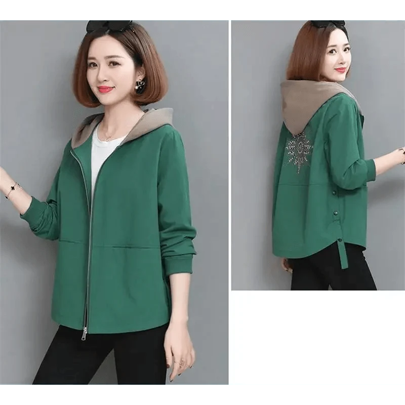 Windbreaker jacket Stevvex in green with beige hood, front zip, plus size 4XL on Tampa Home & Garden Store