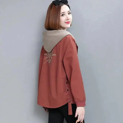Stevvex hooded windbreaker jacket rust brown beige hood star patch plus size 4XL on Tampa Home & Garden Store