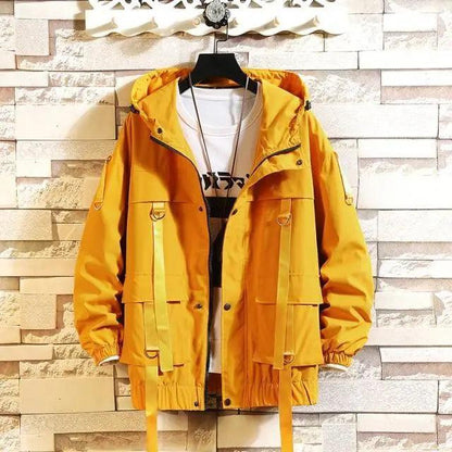 Stevvex vintage women's hooded windbreaker jacket yellow with zippered front and pockets on Tampa Home & Garden Store