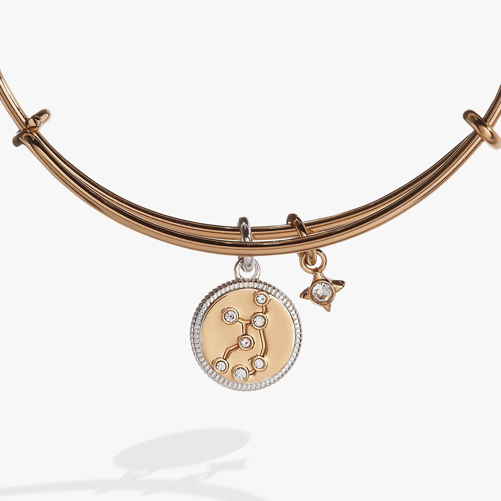 Virgo Zodiac Charm Bangle by ALEX AND ANI in rose gold with crystal pendant on Tampa Home & Garden Store