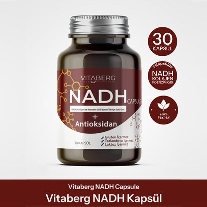 Vitaberg NADH Capsule amber bottle with Antioxidant+ label, 30 capsules by Beauty Care Bag on Tampa Home & Garden Store