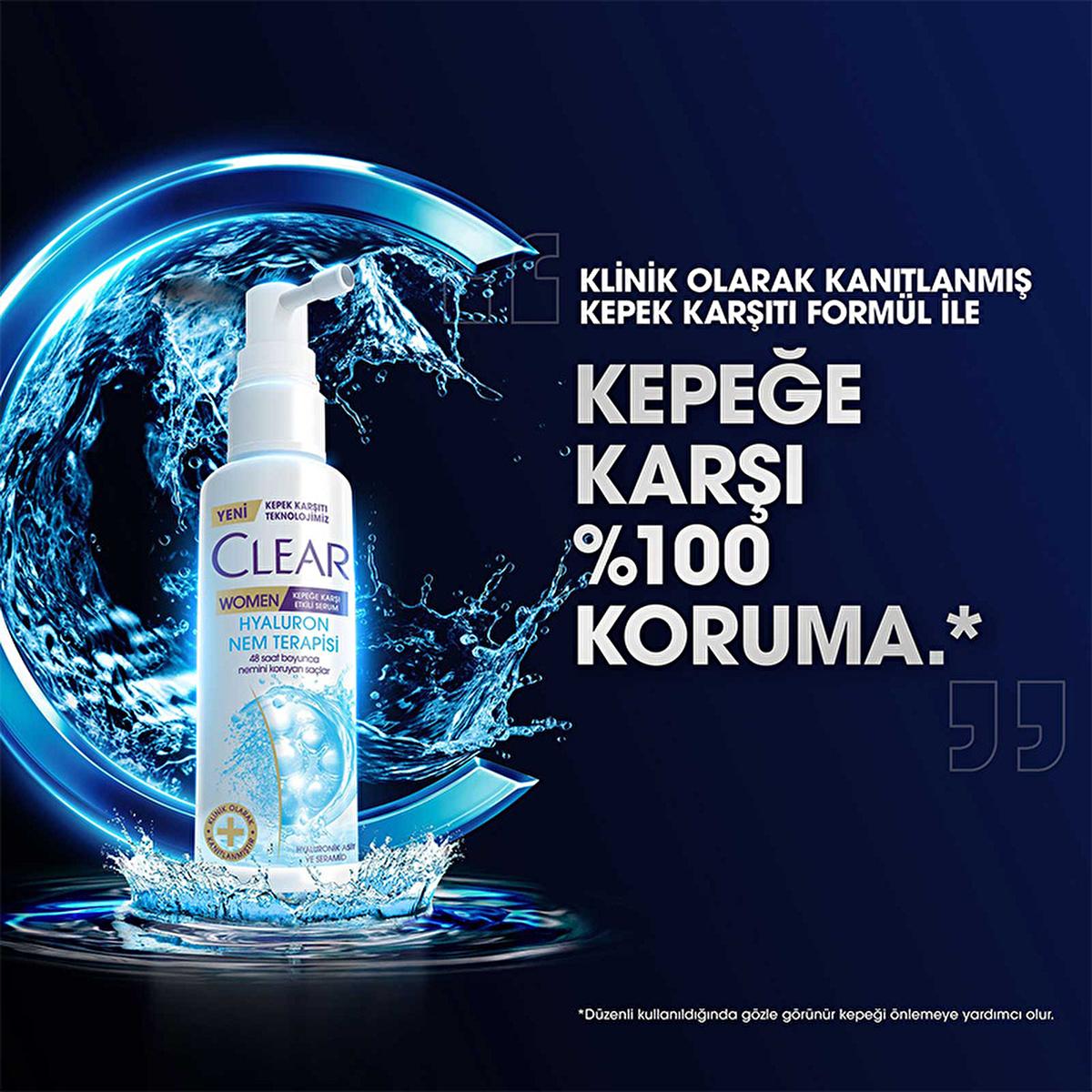 Clear Women Hyaluron Nem Terapisi Serum hair oil bottle with pump against blue water splash on Tampa Home & Garden Store