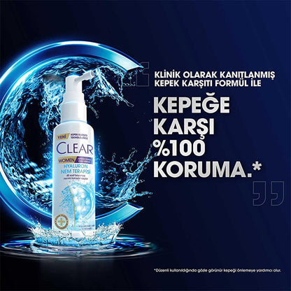 Clear Women Hyaluron Nem Terapisi Serum hair oil bottle with pump against blue water splash on Tampa Home & Garden Store