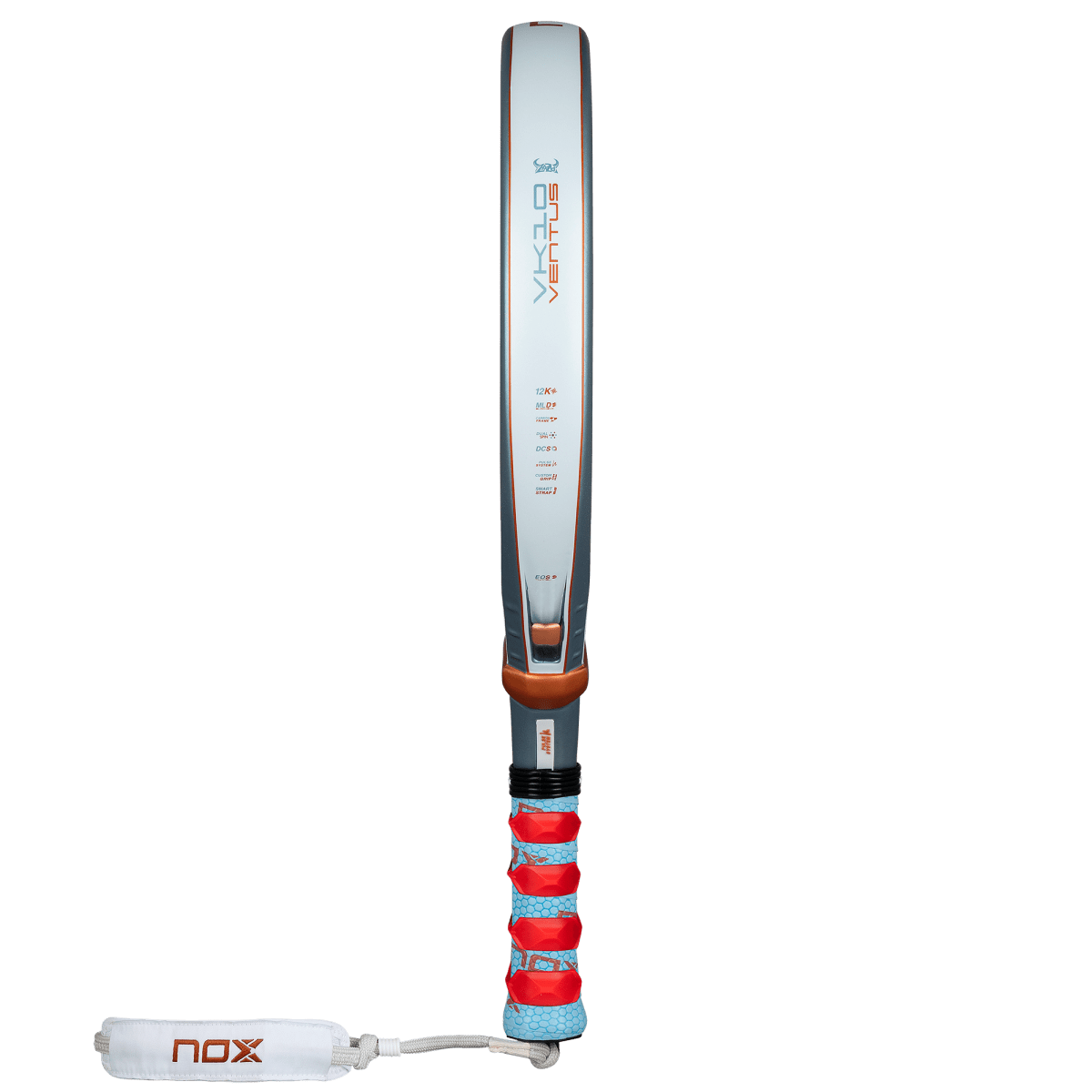 NOX VK Ventus Control 12K 2026 Padel Racket white body with orange accents, blue grip on Tampa Home & Garden Store