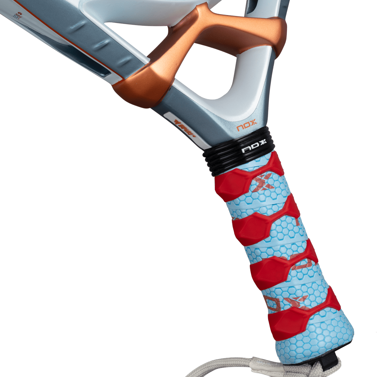 NOX VK Ventus Control 12K 2026 padel racket handle with blue wrap and red accents on Tampa Home & Garden Store