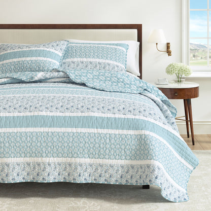 Reversible Paisley Stripe Microfiber Quilt