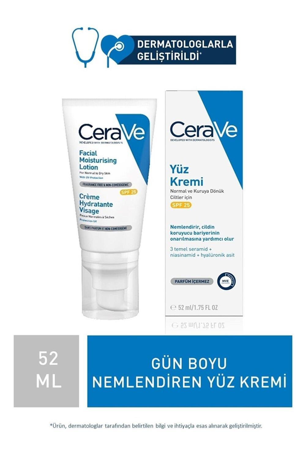 Cerave facial moisturising lotion tube and Yüz Kremi box set in white blue packaging SPF 25 on Tampa Home & Garden Store