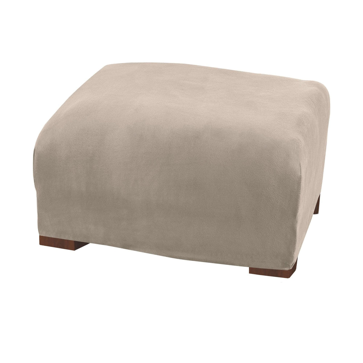 Velvet Stretch Slipcover for ottoman in beige taupe by Great Bay Home Gale Collection on Tampa Home & Garden Store