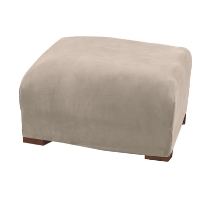 Velvet Stretch Slipcover for ottoman in beige taupe by Great Bay Home Gale Collection on Tampa Home & Garden Store