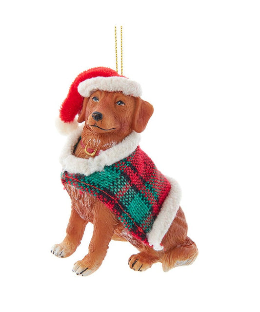 Golden Retriever With Plaid Coat and Santa Hat Ornament - Tampa Home & Garden Store