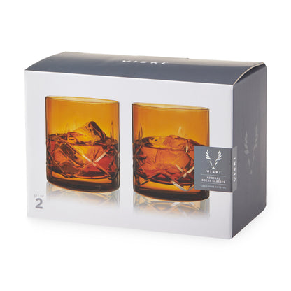 Admiral Amber Crystal Rocks Glasses Set Of Two