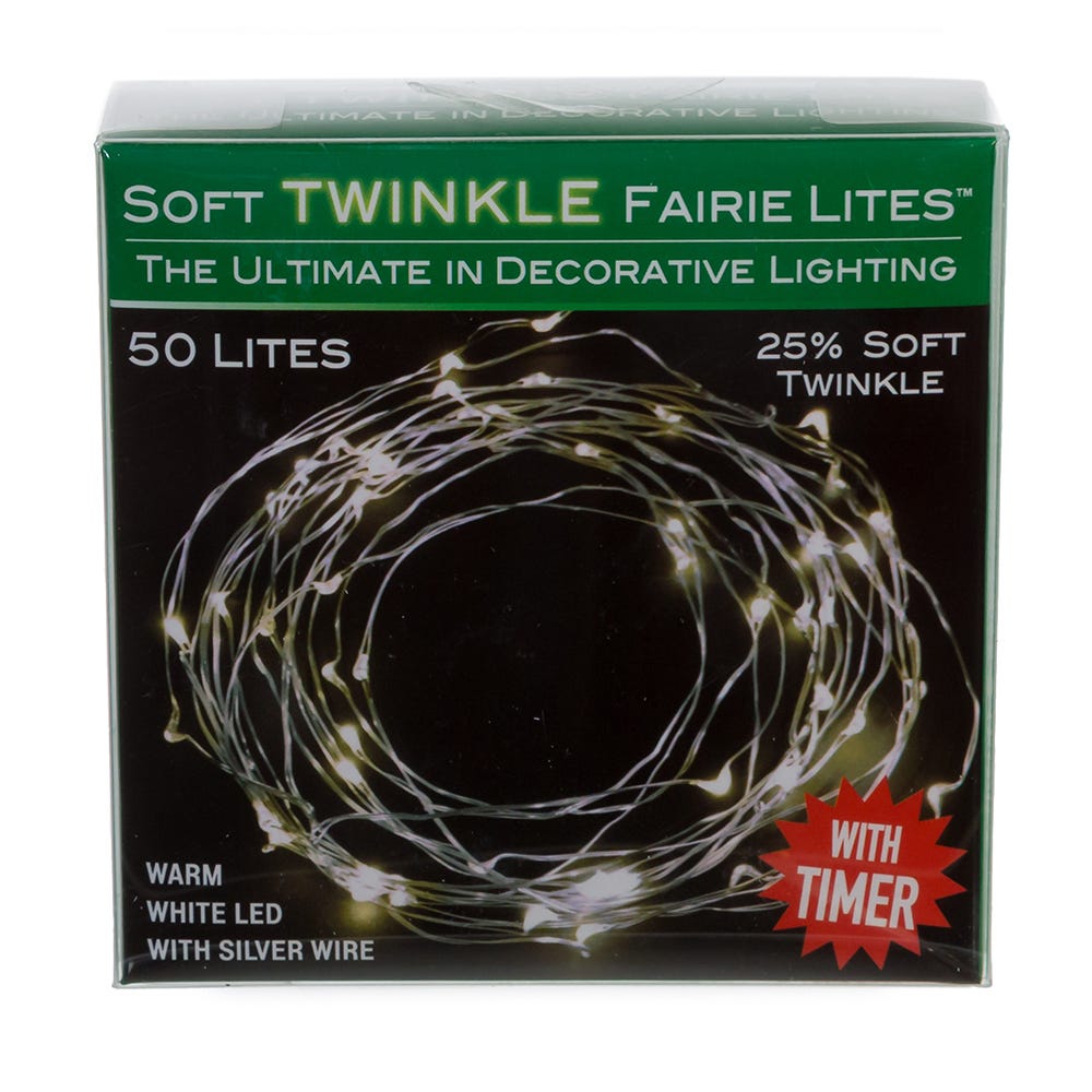 50-Light Battery-Operated Warm White Twinkle Fairy Silver Wire Lights