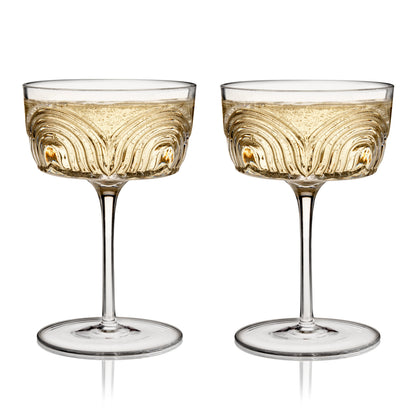 Beau Art Deco Crystal Cocktail Glasses Set of Two