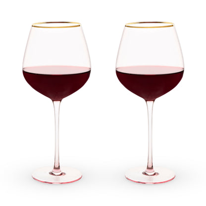 Rose Crystal Wine Glasses And Gold Rim Set