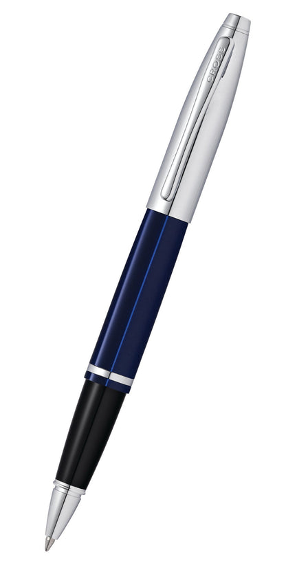 Cross Calais chrome and blue lacquer rollerball pen with blue barrel on Tampa Home & Garden Store