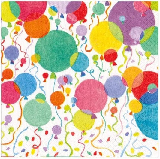 Serviette de cocktail blanche à motif ballons et confettis