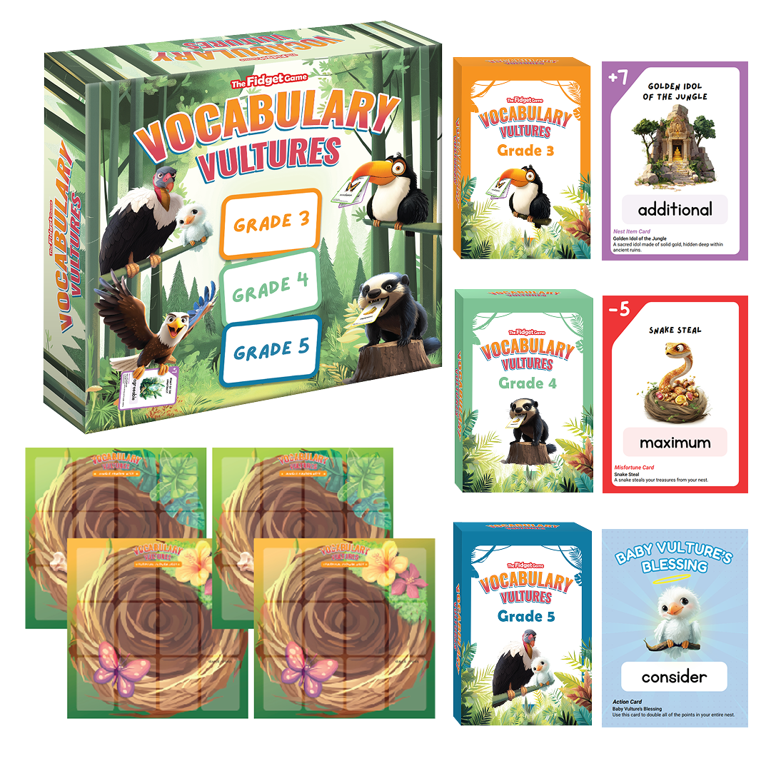 Vocabulary Vultures by Fidget Games; Grade 3–5 decks with jungle artwork on Tampa Home & Garden Store